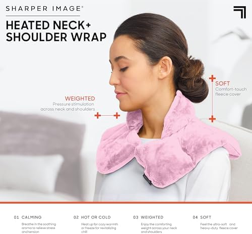 Sharper Image Heated Neck & Shoulder Wrap - Microwavable Warm & Cooling Plush Pad, Scented Aromatherapy (100% Natural Lavender & Herb Spa Blend), Pain Tension Headache Relief Therapy, Gift for Women