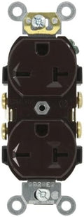 Leviton Straight Blade Single Receptacle, 250 Vac, 20 A, 2 Pole, 3 Wire, 5822, Brown