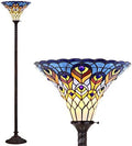 JONATHAN Y Peacock Tiffany-Style Stained Glass Torchiere Lamp 70", Bronze