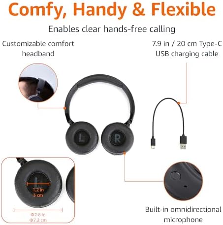 Amazon Basics Bluetooth On-Ear Headphones Wireless with Microphone, Deep Bass, 35 Hour Playtime, Foldable, Collapsible, Portable Travel Friendly, Black