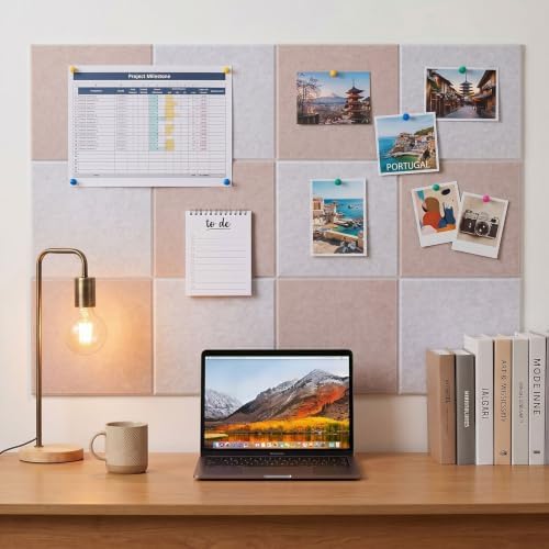 Tranqun 12 Pack Large Cork Board Alternative 48" x 36" Felt Bulletin Board Sound Absorbing Pin Boards for Walls with Adhesive Tabs Pushpins for Home Office Classroom Decor Photo Display