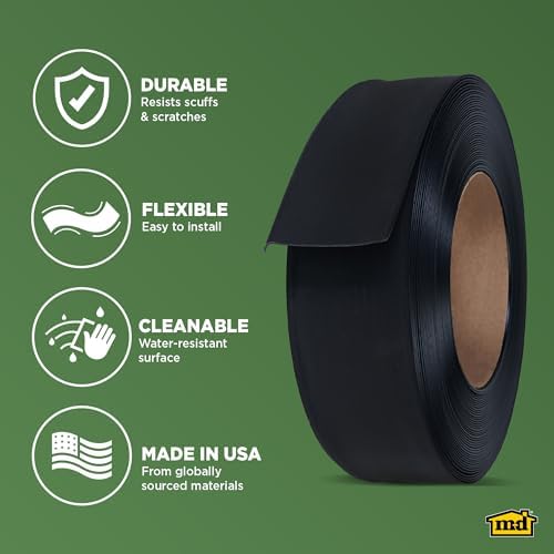 M-D Building Vinyl Wall Base, Black, 4in x 120ft, Dry Back Trim