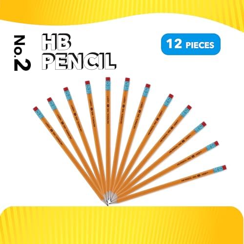 Pointer No. 2 HB Pencils – 12 Pack Pre‑Sharpened Yellow Wood‑Cased Pencils with Soft Erasers, Hexagonal Body for School, Office & Standardized Testing