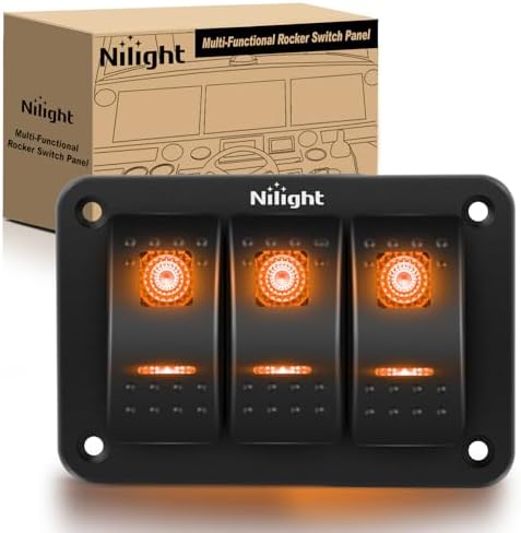 Nilight 3 Gang Rocker Switch Panel w/Orange LED Light 5Pin ON Off Pre-Wired