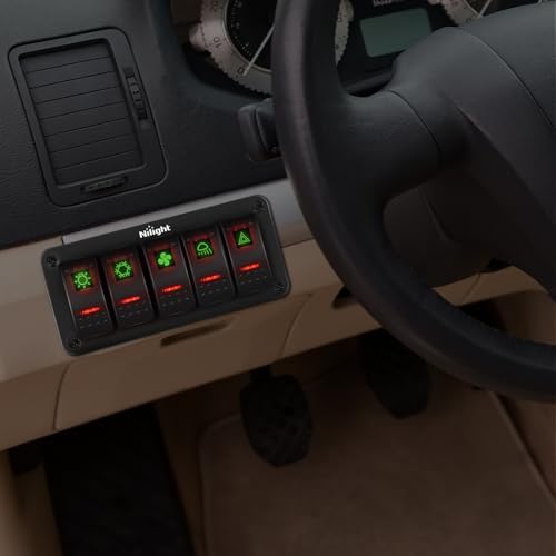 Nilight 5 Gang Rocker Switch Panel SPST On Off 5PIN Electrical Toggle Red