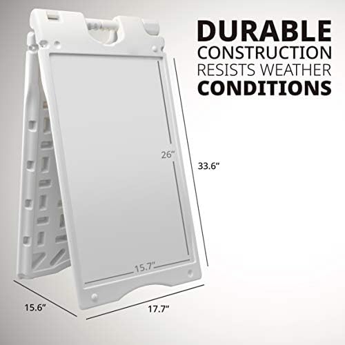 Jumbl A-Frame Signboard 15.7” x 26” Display Surface – Small Outdoor Sandwich Board w/Weather Resistant PVC Sign Protector & Sand Fill Holes – Dual Signage Stand for Storefront Sidewalk Curb (White)