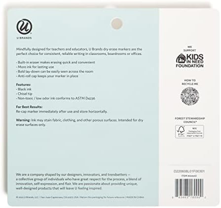U Brands Black Dry Erase Markers with Eraser, Chisel Tip, 5 Count