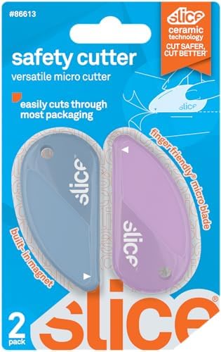 Slice Micro Safety Cutter | Safe Ceramic Box Cutter Lasting 11x Longer than Metal | Keychain Box Opener | Combo Pack | Sky + Lavender