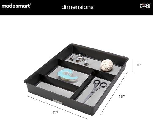 madesmart Classic 4 Compartment Drawer Organizer, Granite