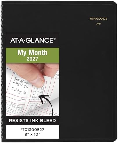 AT-A-GLANCE 2027 Planner, Monthly, 8" x 10", Unruled Daily Blocks, Black (701300527)
