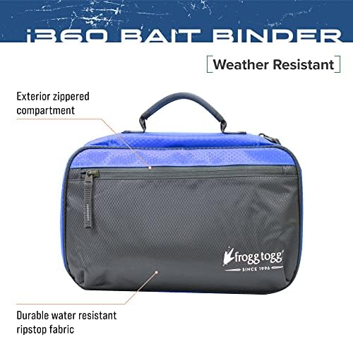 FROGG TOGGS Bait Binder, Fishing Tackle and Bait Storage, Salt Water Resistant Soft Sided Tackle Bag, Blue, i360