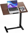 Mobile Standing Desk Adjustable Overbed Table, Pneumatic Height Adjustable Rolling Laptop Desk with Hidden Wheels, 0-180°Tilt Top Rolling Computer Cart Foldable for Home Office, Craft & Study, Brown