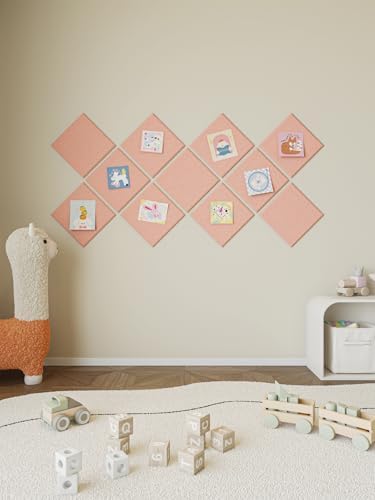 Thick Felt Pin Board Tiles 12 Pack, 11.8x11.8 Bulletin Board for Wall