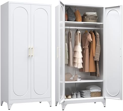SteeLoong Metal Wardrobe Cabinet,Armoire Wardrobe Closet with Hanging Rod