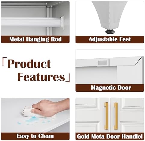 SteeLoong 71”H Metal Wardrobe Cabinet,Armoire Wardrobe Closet with Drawer