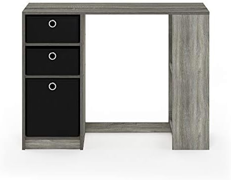 Furinno JAYA Desk, 39.4" Wide Gaming Desk with Drawer Bins, Computer Desk with Side Book Shelf, Writing Desk, Office Desk for Home Office, Study Room, Dorm, Bedroom, French Oak