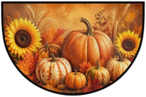 Autumn Pumpkin Half Round Door Mat Welcome Entrance Rug Outdoor Indoor