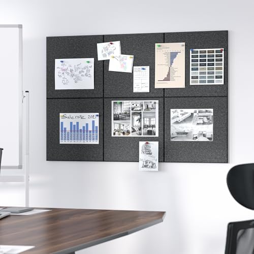 Neatsure Large Cork Board for Wall, 36" x 24" Bulletin Board with Pushpins, 6 Panels Felt Tiles Tack Push Pin Board for Office, Dark Gray