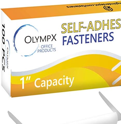 OLYMPX 100 Pcs of 1 Inch Capacity Economy Self-Adhesive Fastener, Prong Paper Fastener Bases, 2.75 Inch Base for Paper File Clip Folder Accessories, 100 per Box