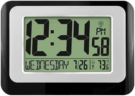 La Crosse Technology W88631 Digital Atomic Black Wall Clock with Temperature