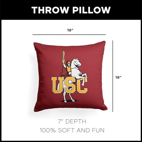 Northwest NCAA USC Trojans Horse Double-Sided Printed Throw Pillow, Soft Decorative Polyester Fan Cushion, Couch Bed or Game Room Decor, 18 x 18 in
