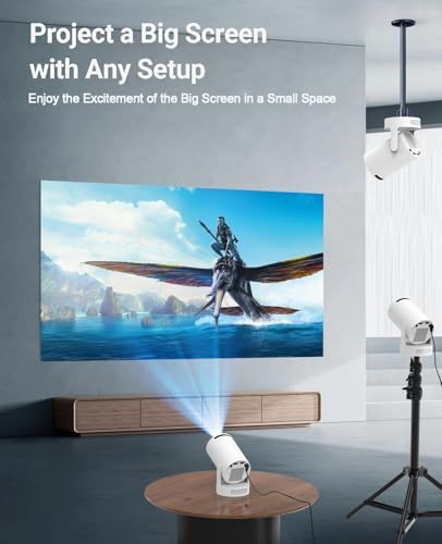 Mini Projector with WiFi and Bluetooth, Support 4K 170 ANSI Auto Keystone Correction, 5W Soundbase Speaker, 210° Rotatable Portable Projector, 25"-110" Screen Video Projector for Smartphone/Laptop