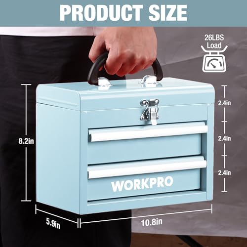WORKPRO Portable Mini Metal Tool Box with 2 Drawers