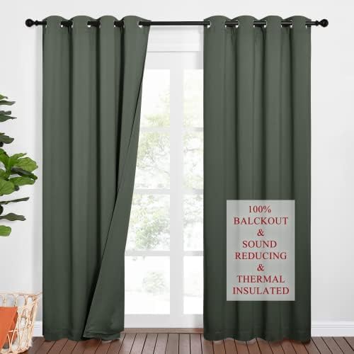 NICETOWN Sound Barrier 100% Blackout Divider Curtains 84", Noise, Heat and Cold Blocking Drapes with Felt Fabric Lining for Nursery/Daytime Sleep/Bedroom (Dark Dallard, 2 PCs, 52" Wide)