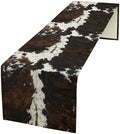 Vintage Cow Print Table Runner, Rustic Cottage Country Farm Animal Fur Skin Pattern Western Style Black Brown Cowhide Print Dinner Runner for Home Kitchen Dining Table Decoration 13x108 Inch