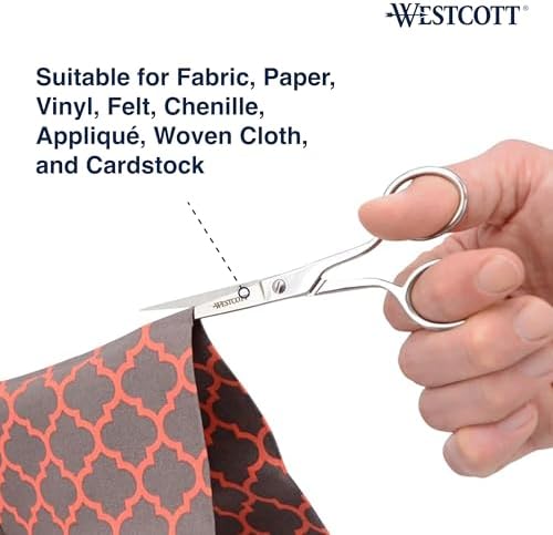 Westcott 5in Forged Fabric and Paper Scissors, Precision Scissors for Embroidery Detail, Sewing, Quilting, Tailoring, Arts and Crafts