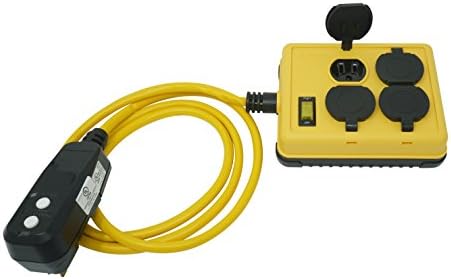 Woods 2516 Coleman Duplex Right Angle Quad Box with Gfci; 125 V; 15 A; 14/3 Awg Sjtw; Gauge; Yellow