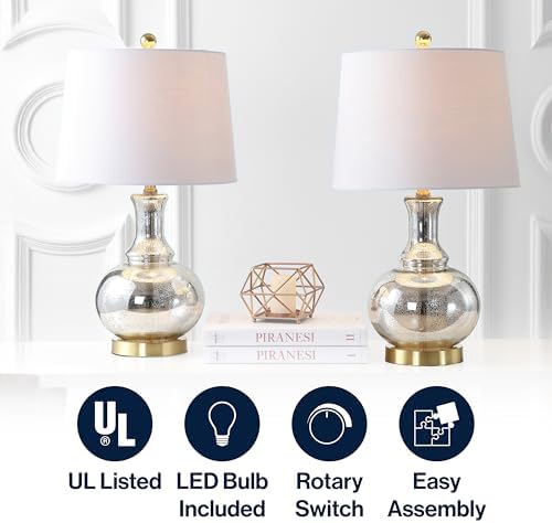 JONATHAN Y Lavelle 25" Glass Lamp, Mercury Silver/Brass Gold, Set of 2