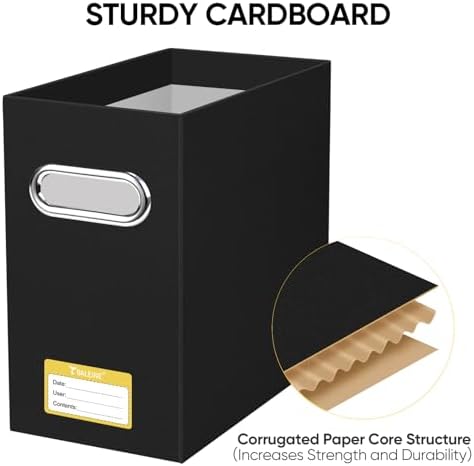BALEINE 8PK File Organizer Box, Cardboard File Folder Organizer with Handle | Strong Corrugated Paper Core, Label Stickers for Identification, Hanging File Folder Organizer, Home Office Document Storage