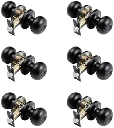 VEVOR 6 Pack Black Door Knobs, Privacy Door Knob with Round Ball, Keyless Exterior & Thumb Turn Lock Interior, All Metal Doorknobs Hardware, Matte Black Modern Design for Bedroom & Bathroom