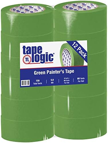 Aviditi Tape Logic 2 Inch x 60 Yards, Premium Green Painter's Tape, Pack of 12 - Great for Painting, Hard to Stick Surfaces, Sharp Paint Lines, Easy Removal and Residue Free