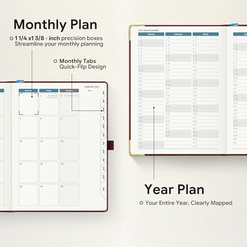 Planner 2026-2027 Weekly & Monthly Planner with Hourly Time Slots, 18 Month Academic Calendar July 2026 – Dec 2027, Vertical Layout, Monthly Tabs, Hardcover Business Agenda, Burgundy