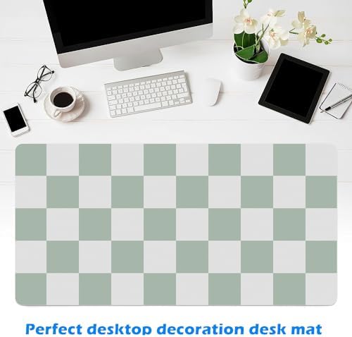 Checkered White and Green Desk Mat Large Gaming Mouse Pad Cozy