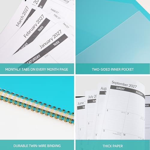 2027-2031 Monthly Planner, 5 Year Monthly Planner/Calendar 2027-2031, 60-Month Jan 2027 – Dec 2031, 9" x 11", Tabs, Double-Side Pocket, Holidays, Thick Paper - Blue