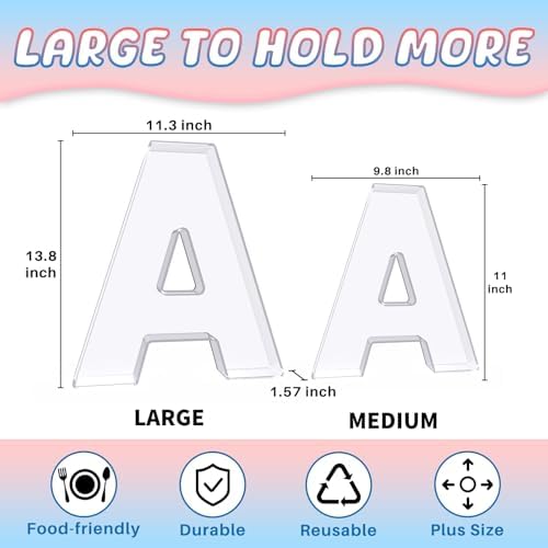 13.8" Extra Large Acrylic Letter Charcuterie Board Box, Reusable Fillable Letter Cake Candy Dish Display Serving Tray for Birthday Anniversary Party Decoration (A)