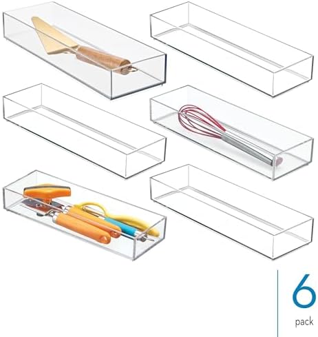 iDesign Plastic Makeup Drawer Organizer Tray, Set of 6, Clear