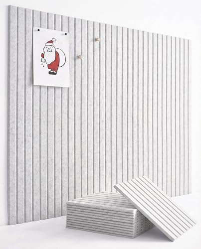 VIVELDA Large Felt Bulletin Board 48 x 36 Inch - 12-Pack Square Acoustic Wall Panels, Cork Board Alternative, NRC 0.95, Damage-Free Adhesive, Slatted Design for Home, Classroom (Marble)