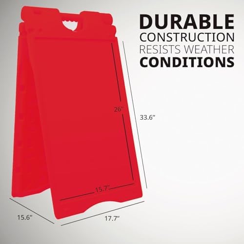 Jumbl A-Frame Signboard 15.7” x 26” Display Surface – Small Outdoor Sandwich Board w/Weather Resistant PVC Sign Protector & Sand Fill Holes – Dual Signage Stand for Storefront Sidewalk Curb (Red)