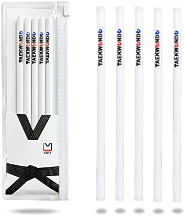 TAE-S Taekwondo Pencils HB Wood Pencils with White Clear PVC Pencil Case - Perfect for Drawing, Sketching, Writing, Art - Gift Idea for Martial Arts Students 1 Pack of 5 Pencils