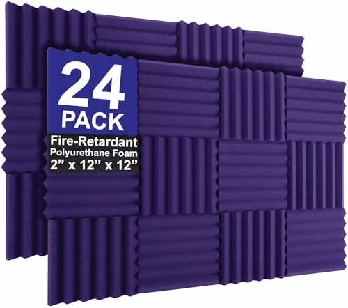 Foam Factory Inc 24 Pack Color Acoustic Foam Panel Studio Soundproofing Wedge Wall Tiles 12” X 12” X 2” (Purple)