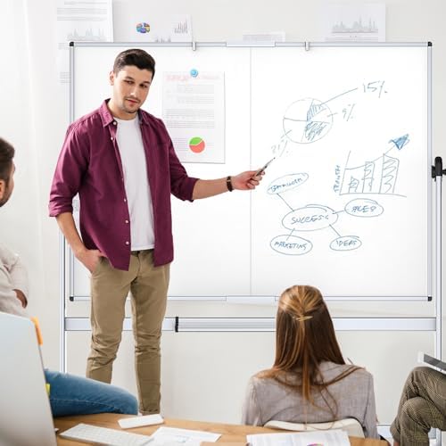VIZ-PRO Rolling Whiteboard, 72" x 40" Mobile White Board with Stand