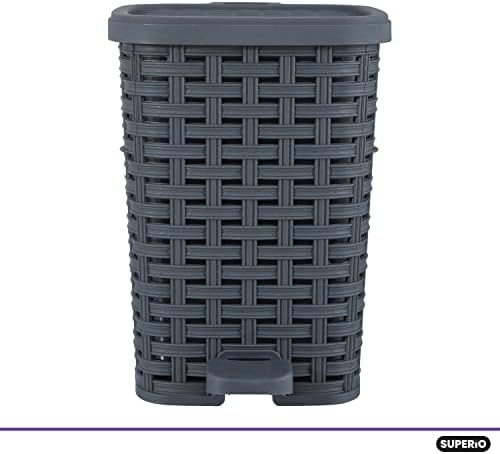 Superio Mini Trash Can with Foot Pedal Small Outdoor Garbage Can with Lid, 1.5 Gallon Plastic Waste Basket for Bathroom, Bedroom, Kitchen, Office, Patio (Wicker Grey 6 QT.), 2 Pack