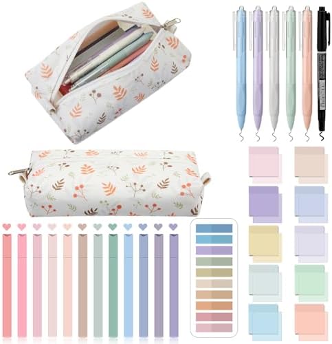 Jutom 39 Pcs Aesthetic Book Annotation Kit,Beige,Floral Style