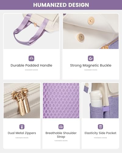 LOVEVOOK Laptop Backpack for Women, 15.6 Inch Work Laptop Bag with USB Port, Fashion Teacher Nurse Backpack Purse, Waterproof Travel Computer Backpack with Organizer Bag, 2PCS, Beige-Light Purple