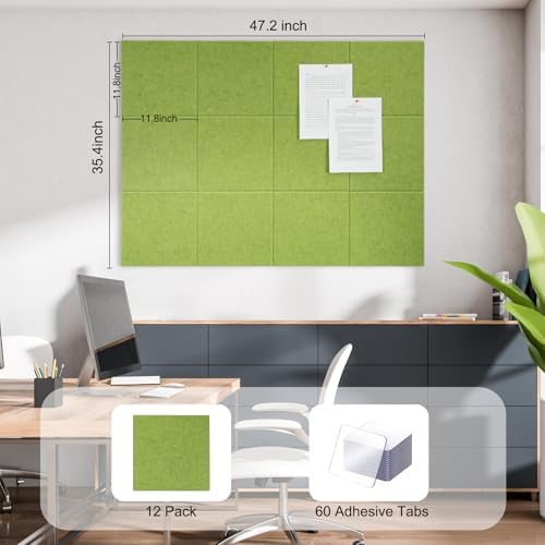 48" x 36" Large Felt Bulletin Board 1/2" Thick, Matcha Green