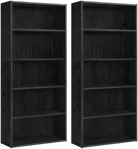 VASAGLE Set of 2 Bookshelves, 5-Tier Open Adjustable Storage Shelves